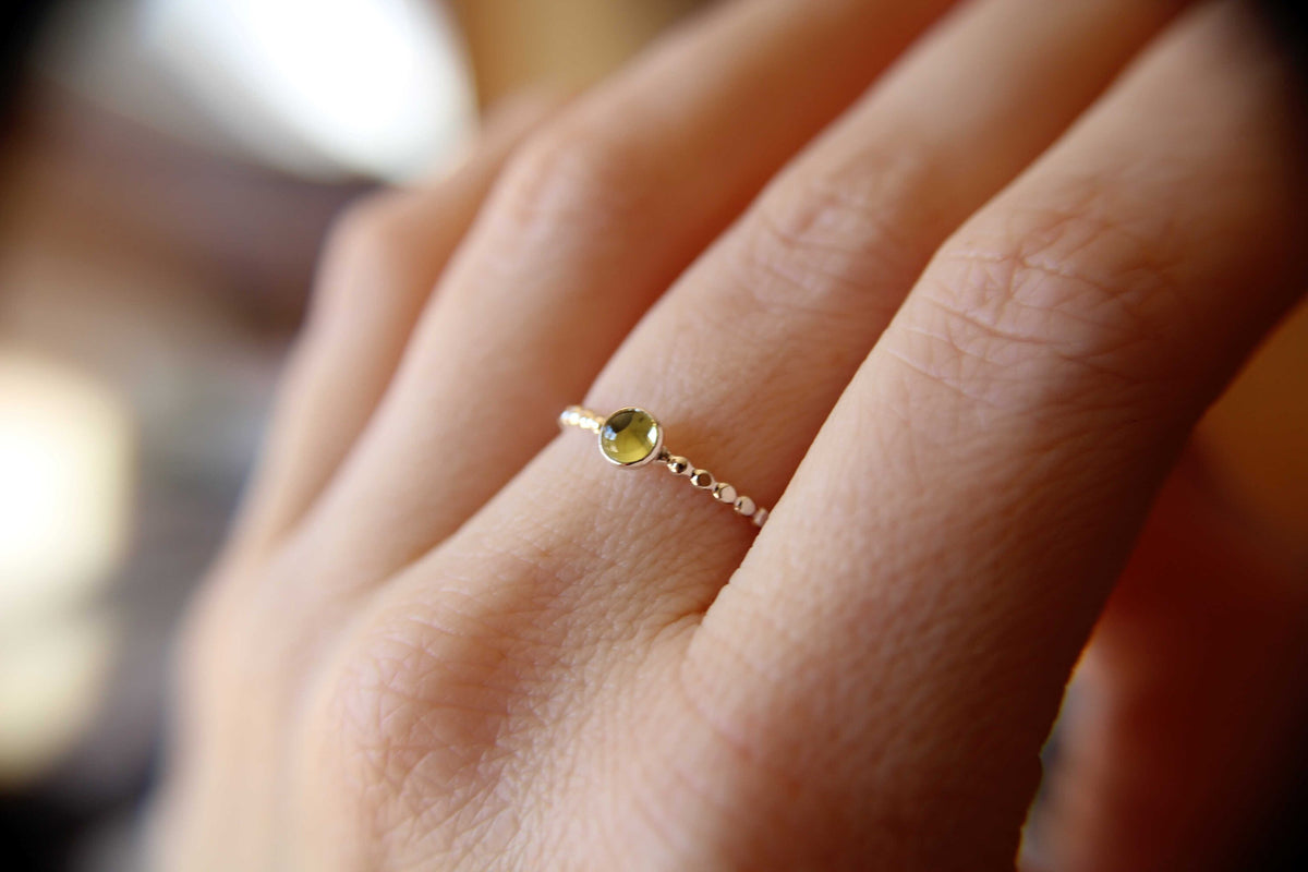 Peridot Ring, Peridot Stacking Ring, Beaded Ring, Simple Stacking Ring, Silver Peridot Ring, Peridot Jewelry, Green, Minimalist Ring, August