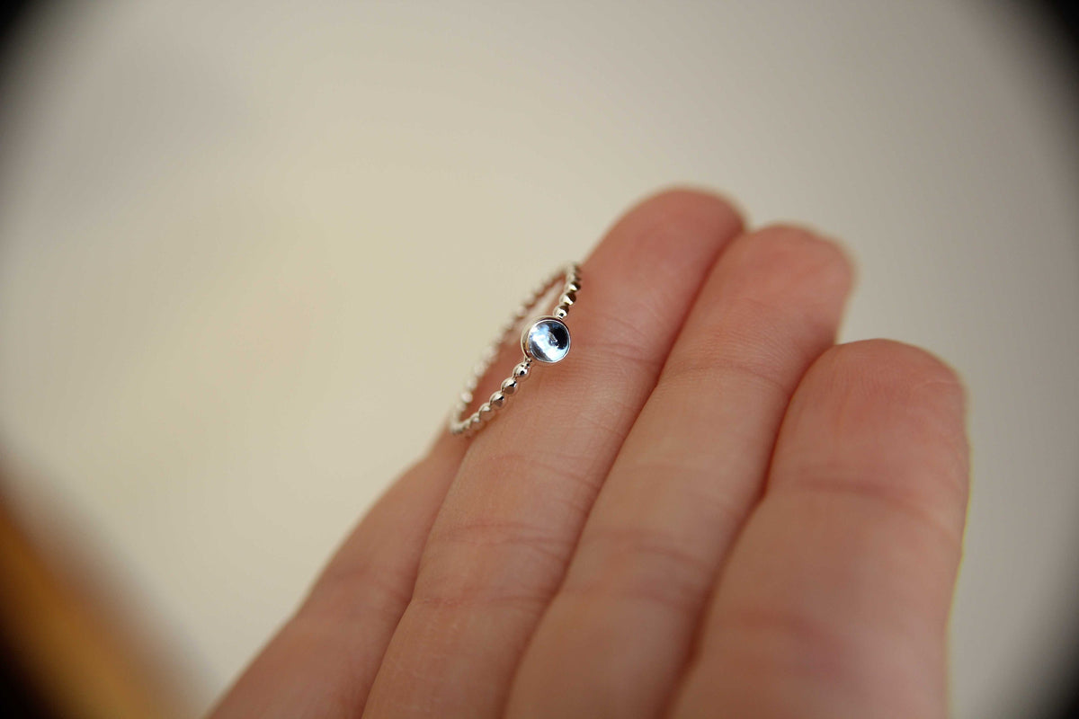 Blue Topaz Stacking Ring, Blue Topaz Ring, Beaded Ring, December Birthstone, Swiss Blue Topaz, Gemstone Stacking Ring, Blue, Topaz, Gift