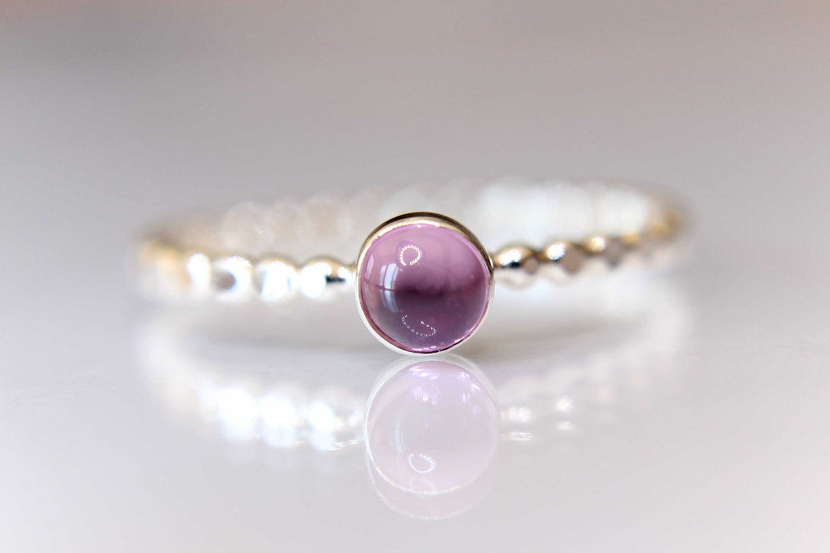 Pink Sapphire Ring, Pink Sapphire Stacking Ring, Beaded Pink Sapphire Stacking Ring, Beaded Gemstone Rings, Stacking Rings, Pink, Gift