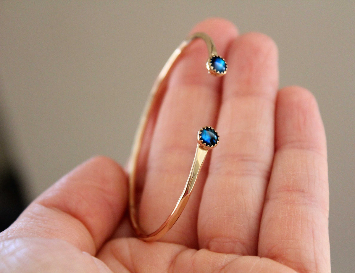 Abalone Shell Cuff Bracelet, Shell Bracelet, 14Kt Goldfill Bracelet, Gold Cuff Bracelet, Wedding Jewelry, Double Stone Bracelet, Blue, Gift