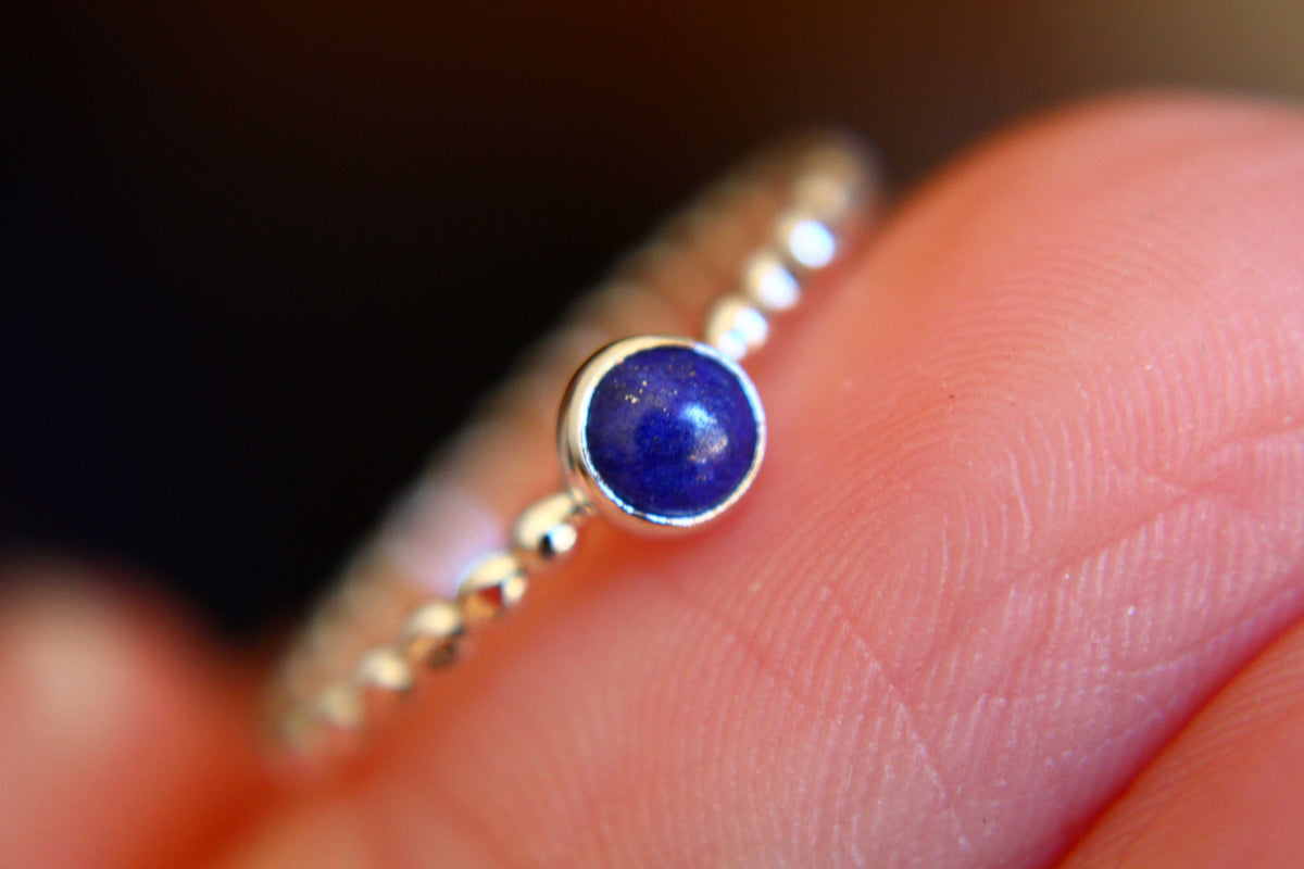 Lapis Ring, Lapis Stacking Ring, Beaded Lapis Ring, Gemstone Ring, Lapis Lazuli Ring, Gemstone Stacking Ring, Blue, Lapis Lazuli Stone, Gift