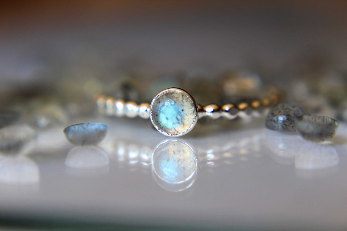 Beaded Labradorite Stacking Ring, Labradorite Ring, Natural Gemstone Ring, Labradorite, Gemstone Stacking Ring, Labradorite Gemstone