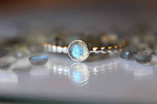Beaded Labradorite Stacking Ring, Labradorite Ring, Natural Gemstone Ring, Labradorite, Gemstone Stacking Ring, Labradorite Gemstone
