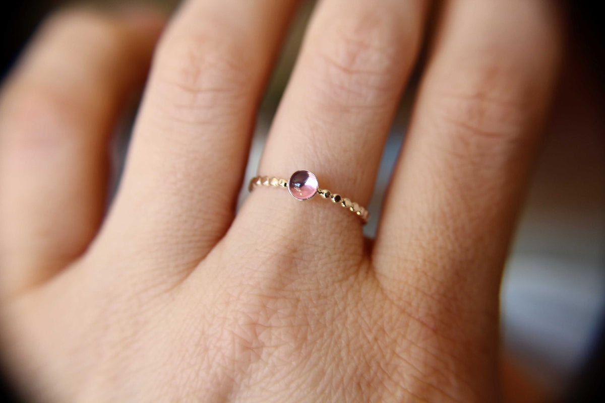 Pink Sapphire Ring, Pink Sapphire Stacking Ring, Beaded Pink Sapphire Stacking Ring, Beaded Gemstone Rings, Stacking Rings, Pink, Gift