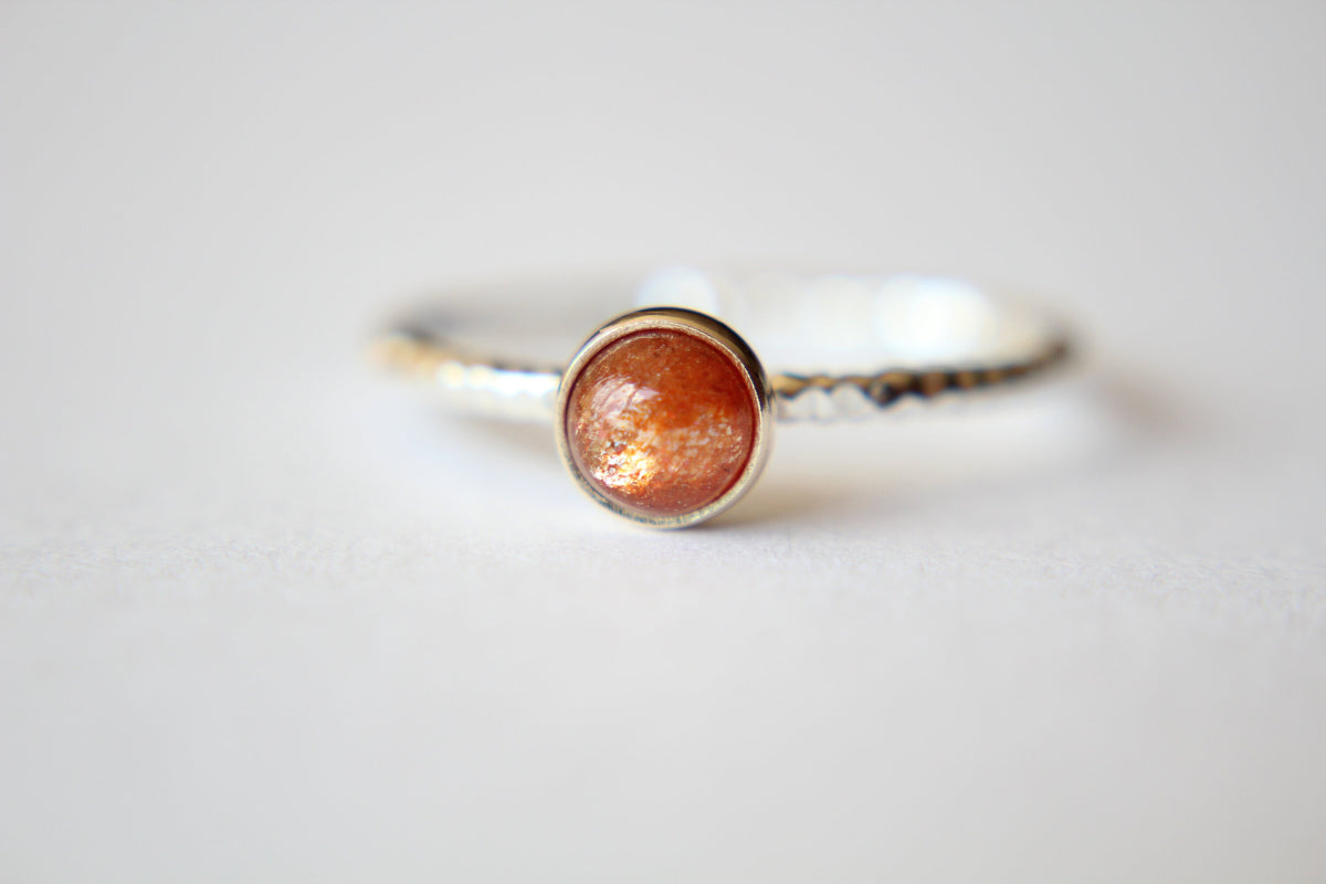 Sunstone Ring, Gemstone Ring, Engagement Ring, Romantic Ring, Sunstone, Sunstone Stacking Ring, Faceted Gemstone Ring, Sunstone, 5mm stone