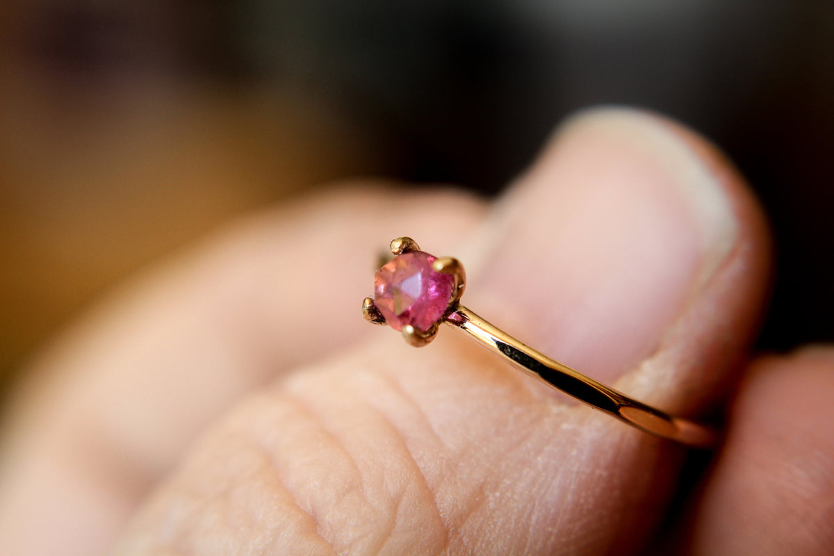 Rose Cut Tourmaline Ring, Pink Tourmaline Ring, Natural Gemstone Ring, Romantic Ring, Valentines, Gold Stacking Ring, Textured, Gift