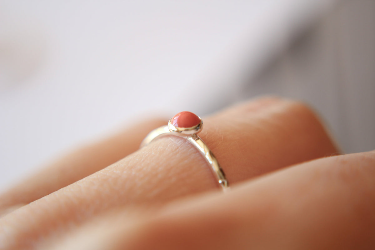 Coral Stacking Ring, Coral Ring, Natural Gemstone Ring, Coral, Gemstone Stacking Ring, Coral Gemstone, Coral Jewelry, Gift