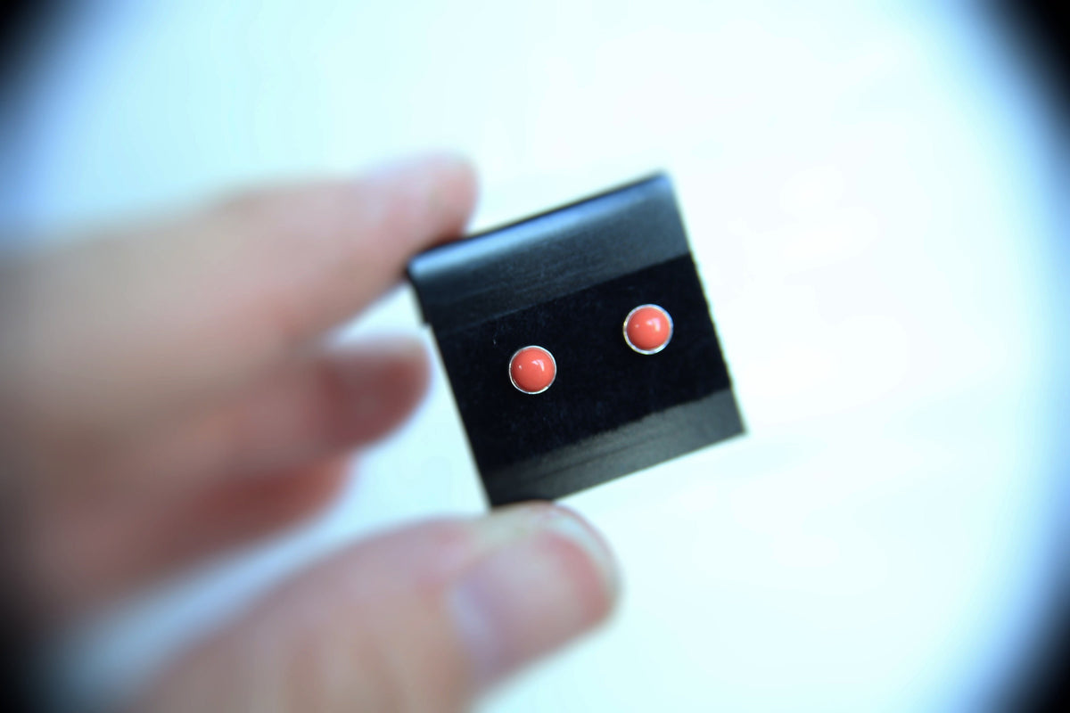 Coral Earrings, Coral Gemstone Earrings, Sterling Earrings, Post Earrings, Coral Post Earrings, Small Earrings, Minimalist Earrings, Gift