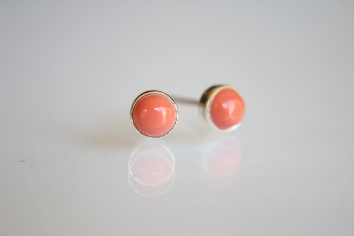 Coral Earrings, Coral Gemstone Earrings, Sterling Earrings, Post Earrings, Coral Post Earrings, Small Earrings, Minimalist Earrings, Gift