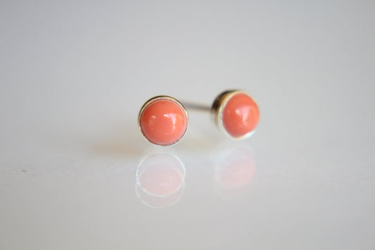 Coral Earrings, Coral Gemstone Earrings, Sterling Earrings, Post Earrings, Coral Post Earrings, Small Earrings, Minimalist Earrings, Gift