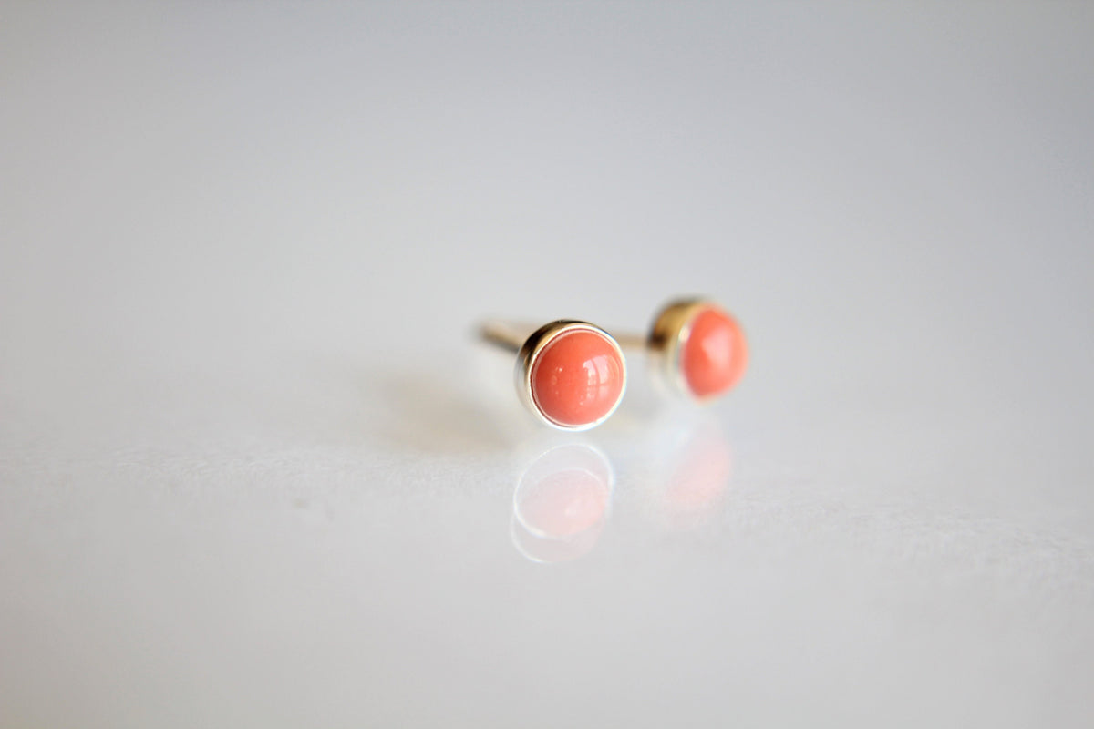 Coral Earrings, Coral Gemstone Earrings, Sterling Earrings, Post Earrings, Coral Post Earrings, Small Earrings, Minimalist Earrings, Gift
