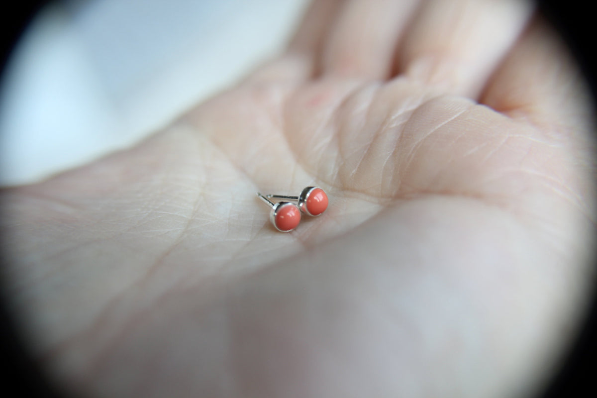 Coral Earrings, Coral Gemstone Earrings, Sterling Earrings, Post Earrings, Coral Post Earrings, Small Earrings, Minimalist Earrings, Gift