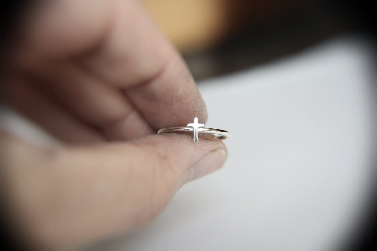 Tiny Sterling Silver Cross Ring, Tiny Cross Ring, Easter gift, Cross Ring, Christian Ring, Baptism Ring, Faith Ring, Silver Cross Ring, Gift
