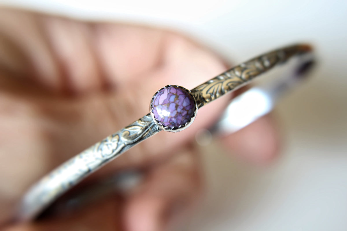 Purple Turquoise Cuff Bracelet, Bohemian Turquoise Jewelry, Floral Pattern Cuff Bracelet, Copper Turquoise Gemstone Cuff, Copper & Turquoise