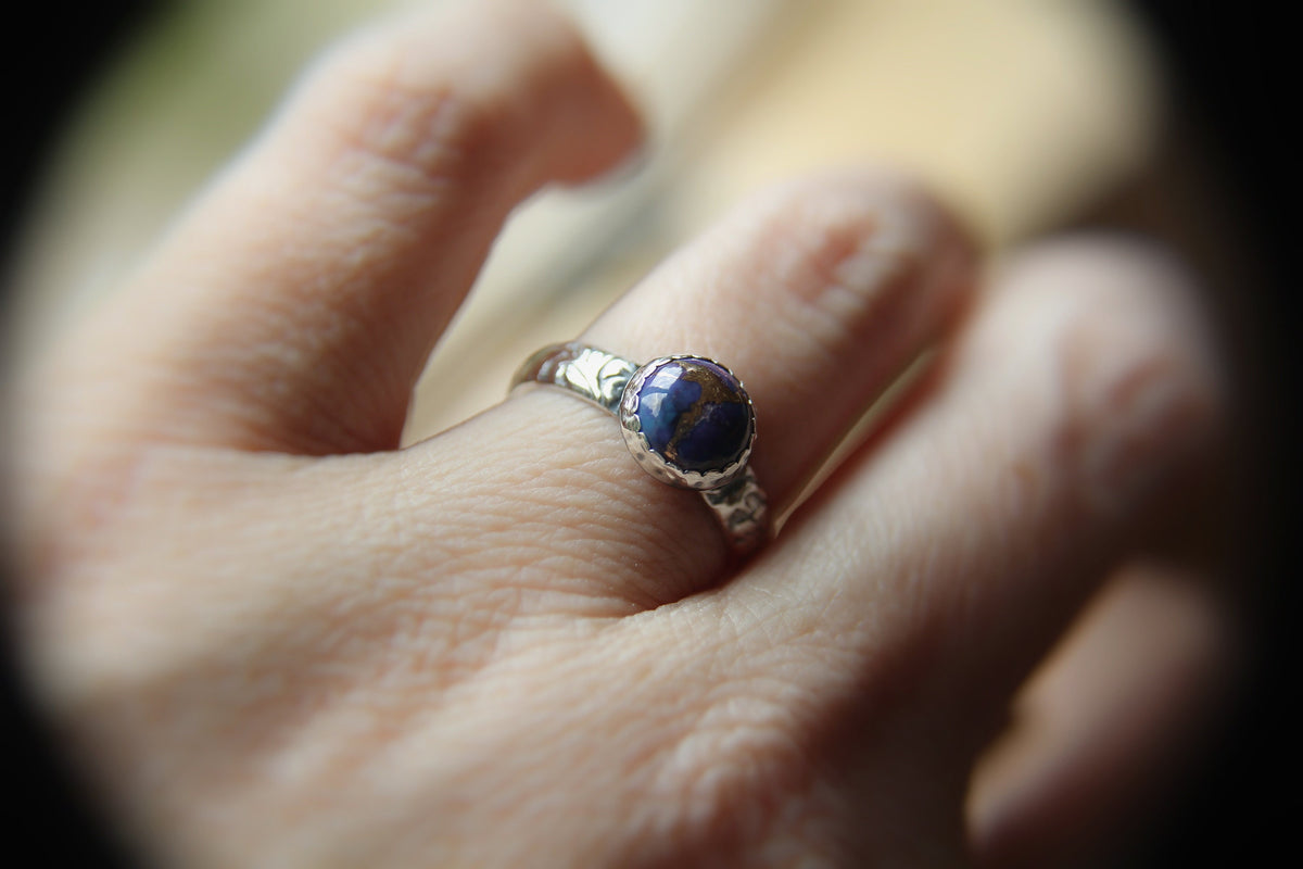Purple Turquoise Ring, Floral Band, Turquoise Floral Ring, Antique Silver Ring, Boho Statement Band, Floral Jewelry, Thick Floral Ring, gift