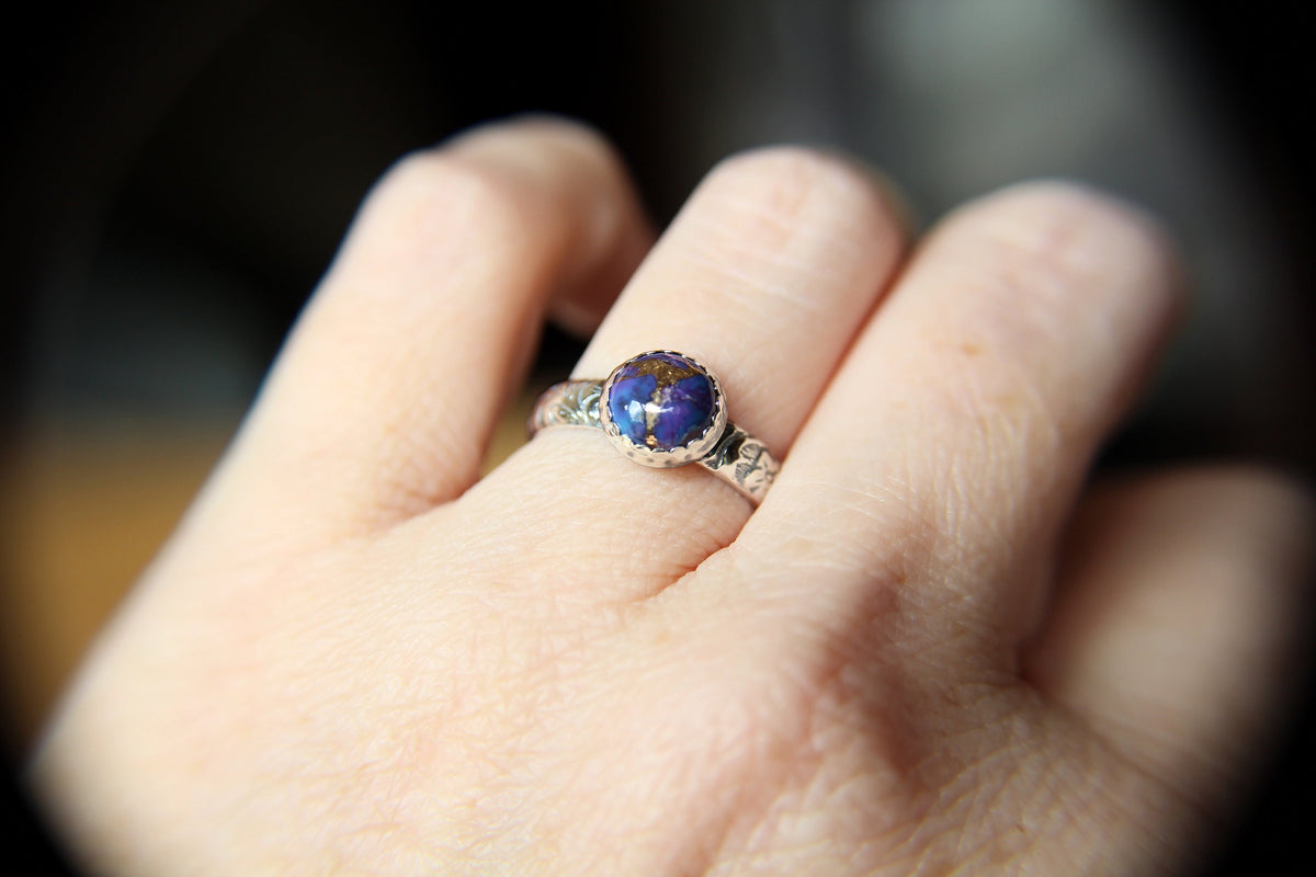 Purple Turquoise Ring, Floral Band, Turquoise Floral Ring, Antique Silver Ring, Boho Statement Band, Floral Jewelry, Thick Floral Ring, gift