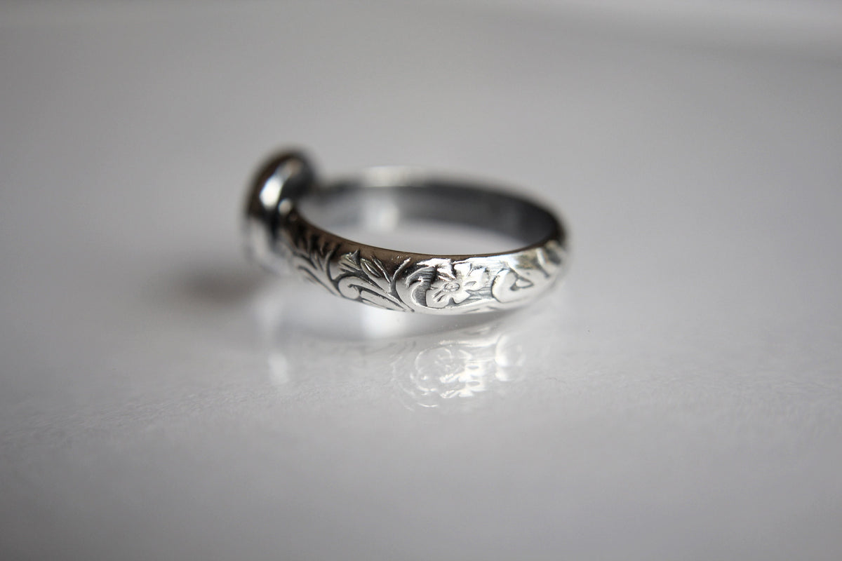 Floral Turquoise Ring, Floral Band, Turquoise Floral Ring, Antique Silver Ring, Boho Statement Band, Floral Jewelry, Thick Floral Ring, gift