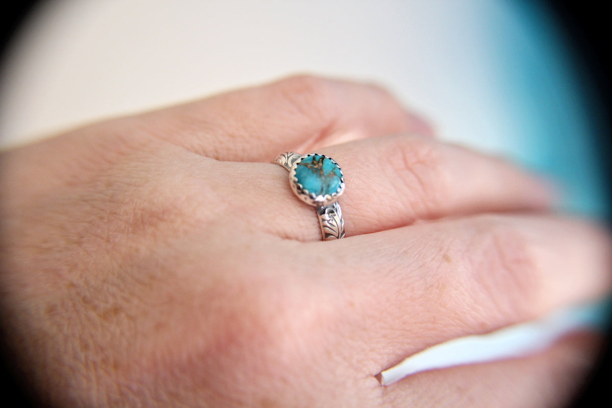Floral Turquoise Ring, Floral Band, Turquoise Floral Ring, Antique Silver Ring, Boho Statement Band, Floral Jewelry, Thick Floral Ring, gift