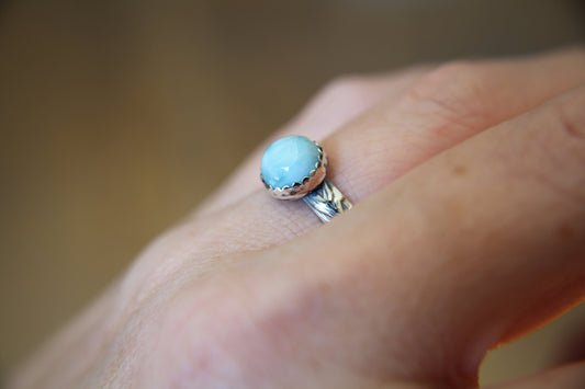 Larimar Floral Ring, Floral Band, Vintage Floral Ring, Antique Silver Ring, Larimar Band, Floral Jewelry, Stacking Ring, Thick Floral Ring