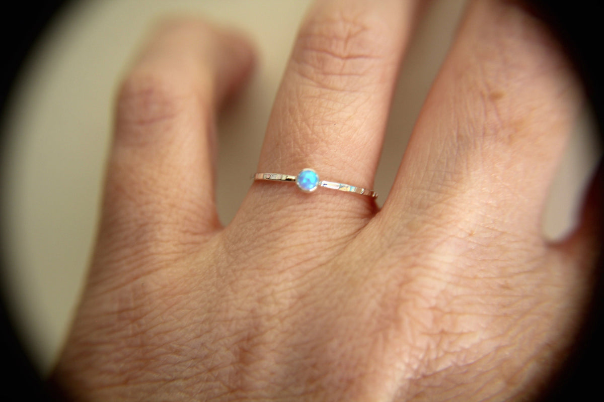Blue Opal Stacking Ring, Slim Ring, Stacking Opal Ring, Blue Opal, Textured Rings, Whisper Gemstone Rings, Gift, Blue Opal, Gold Opal Ring