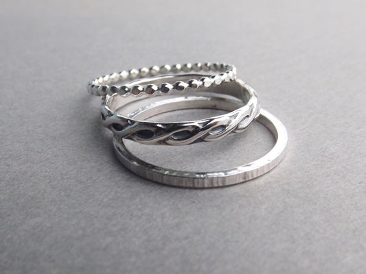 Thick Boho Modern Design Tri Textured Ring Set, Sterling Silver Thumb Rings, Stacking Rings, Modern Boho Ring Set, Textured Sterling Rings