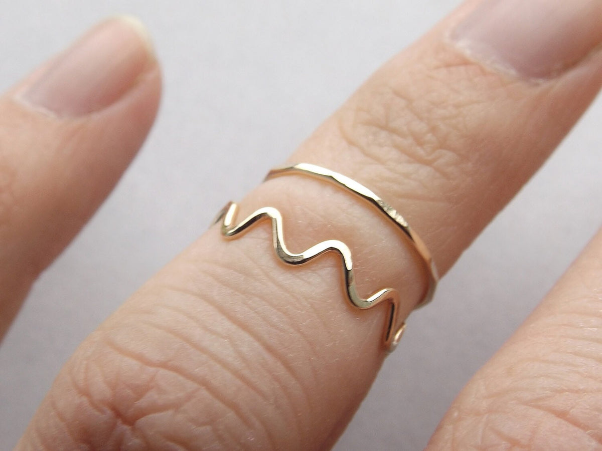 Skinny Gold Wave Knuckle Ring Set, Wave Ring, above knuckle, Knuckle Rings, Toe Rings, Rings, Yellow Goldfilled Knuckle Ring, Wave, Hammered
