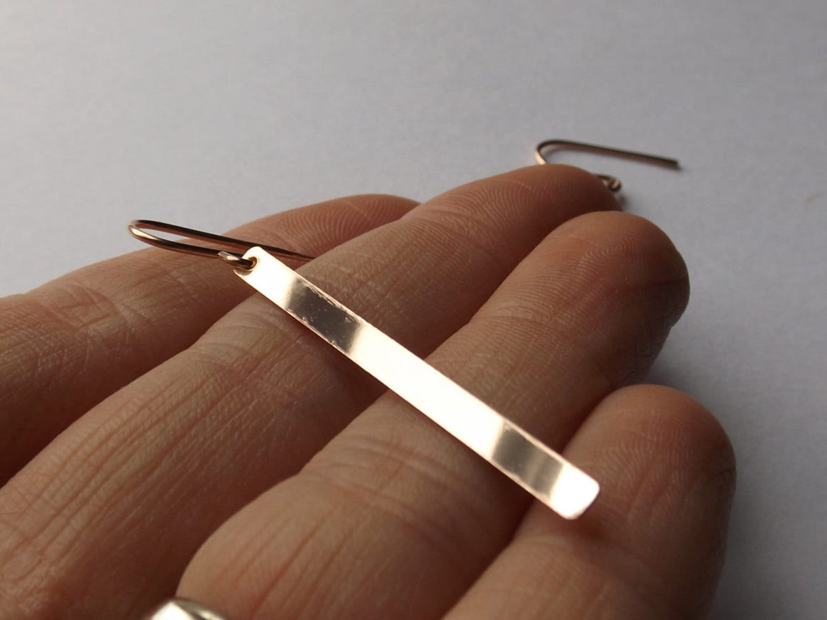 Long Rose Gold Bar Earrings, Rose Gold Earrings, Everyday Earrings, Dangle Earrings, Smooth Bar Earrings, Minimalist Bar Earrings, Slim