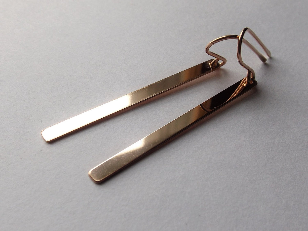 Long Rose Gold Bar Earrings, Rose Gold Earrings, Everyday Earrings, Dangle Earrings, Smooth Bar Earrings, Minimalist Bar Earrings, Slim