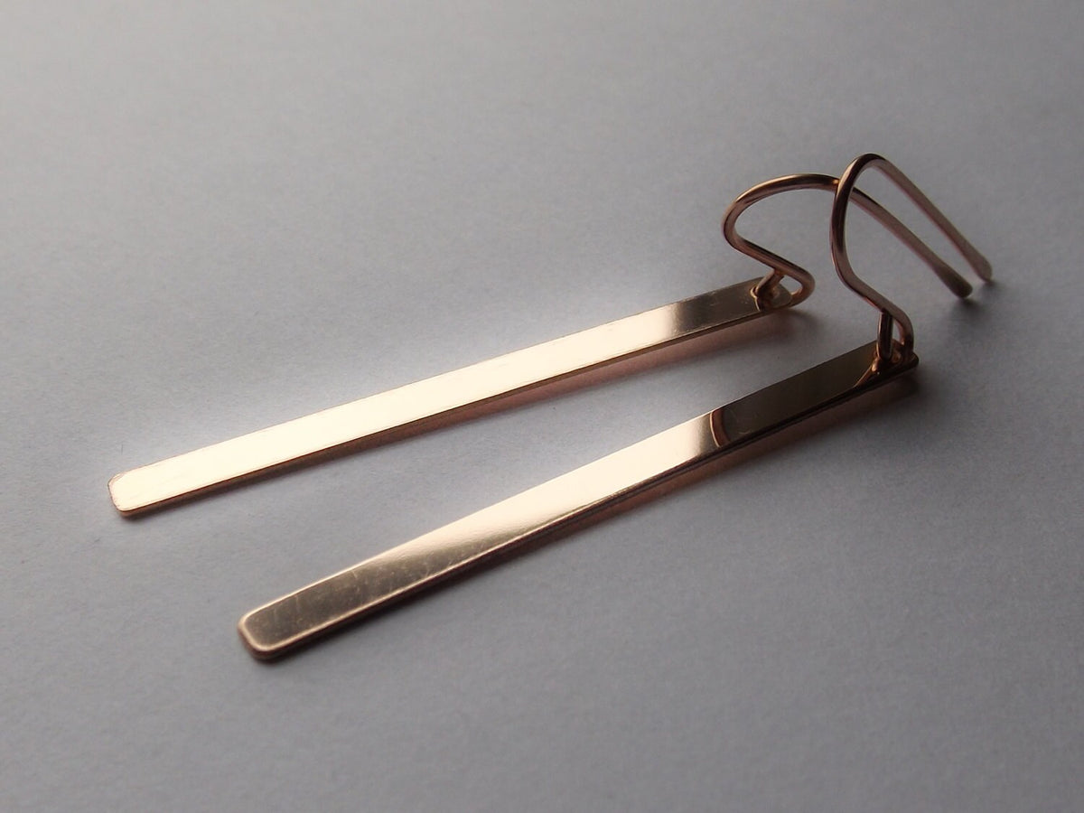 Long Rose Gold Bar Earrings, Rose Gold Earrings, Everyday Earrings, Dangle Earrings, Smooth Bar Earrings, Minimalist Bar Earrings, Slim