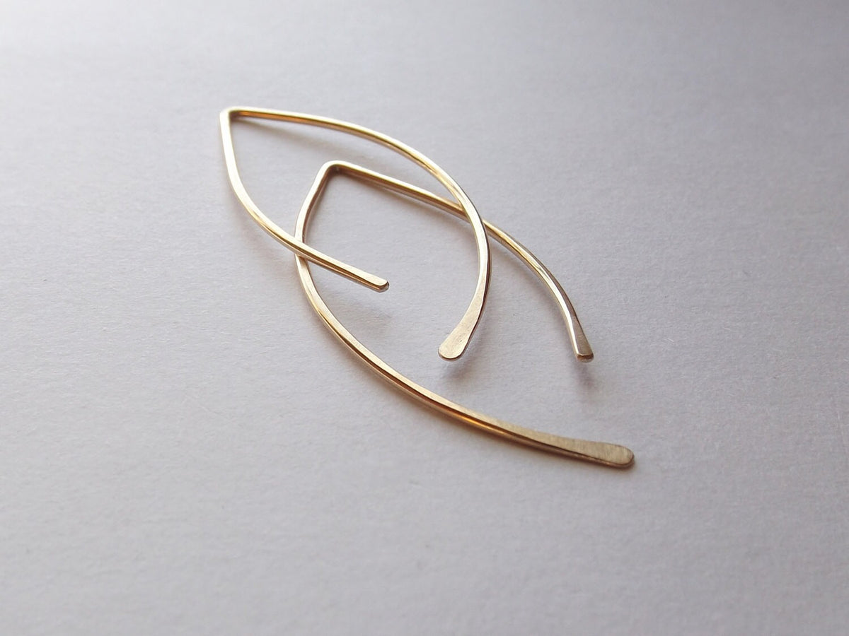 Leaf Hoop Earrings, Post Earrings, Hoop Earrings, Hammered Earrings, Fall Earrings, Gold Earrings, Modern Jewelry, Minimalist, Modern, Leaf