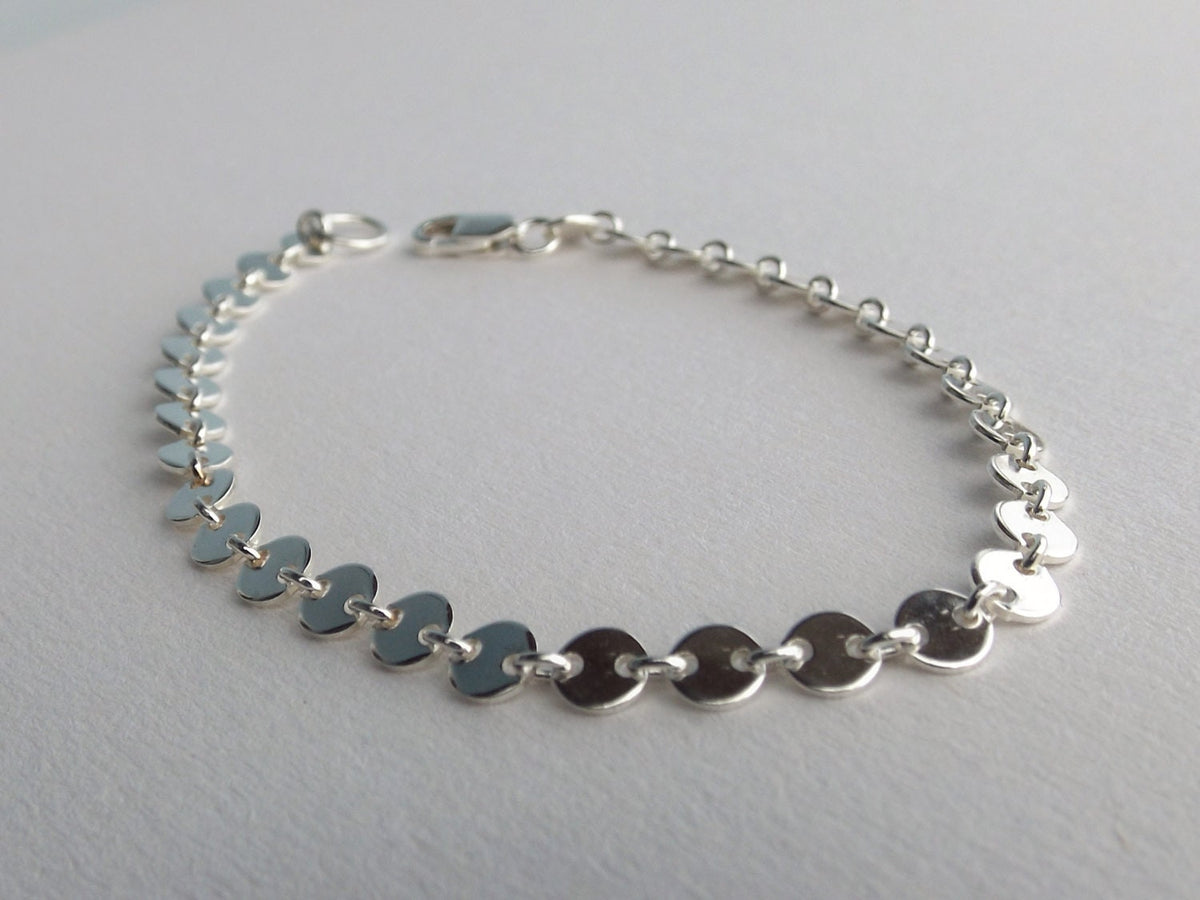Sterling Silver Sequin Bracelet,Dainty Sterling Silver Chain Bracelet,Solid Sterling Silver Bracelet,Simple Silver Bracelet,Layer Bracelet