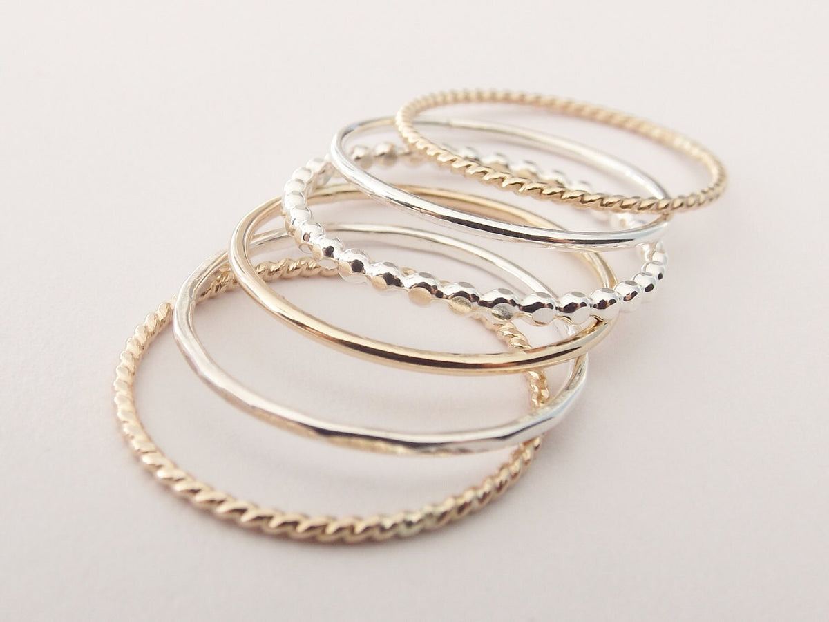 Silver and Gold Stacking Set,6 Ring Set,Stacking Rings,Set,Multi Texture Ring Set,Textured Rings,Stacking Rings Set,Gold Rings,Silver Rings