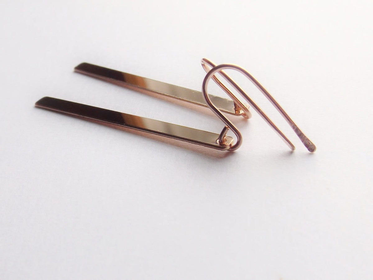 Long Rose Gold Bar Earrings, Rose Gold Earrings, Everyday Earrings, Dangle Earrings, Smooth Bar Earrings, Minimalist Bar Earrings, Slim