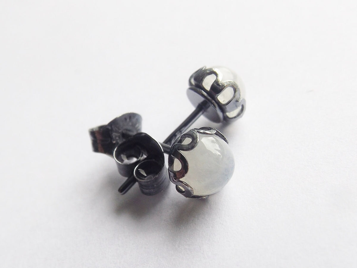 Rainbow Moonstone Earrings, Stud Earrings, Oxidized Silver Earrings, Unique Moonstone Earrings, Gemstone Earrings, 5mm Moonstone Earrings