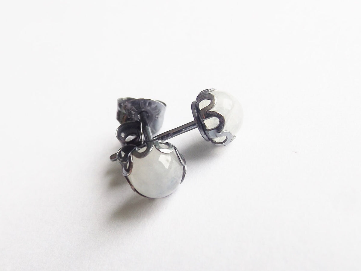 Rainbow Moonstone Earrings, Stud Earrings, Oxidized Silver Earrings, Unique Moonstone Earrings, Gemstone Earrings, 5mm Moonstone Earrings