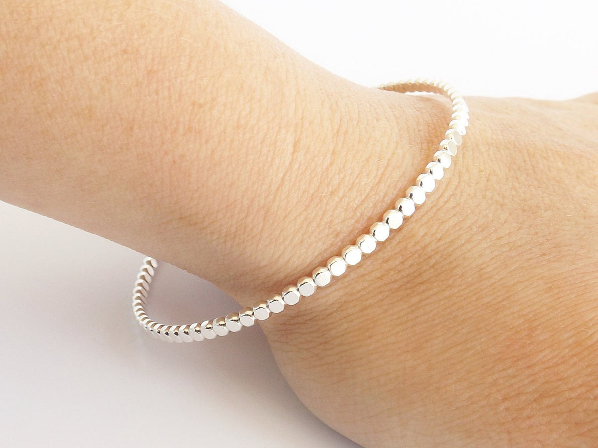 Beaded Bangle Bracelet, Bangle, Beaded Bangle, Sterling Bangle, Bangle Stacking Bracelet, Simple Bangle, Modern Bangle, Thick Beaded Bangle
