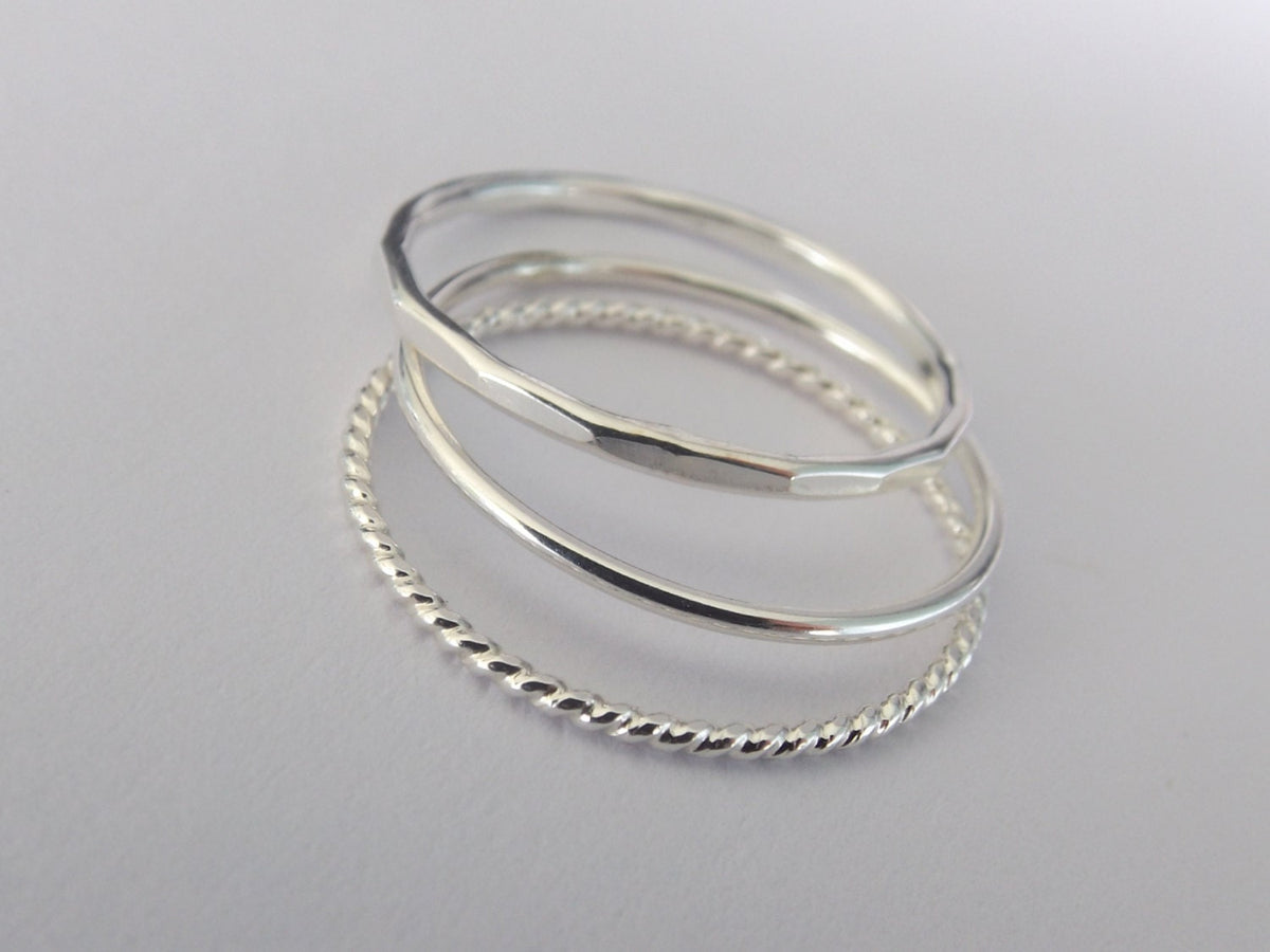 Silver Stacking Ring Set,Textured Ring Set,Textured Rings,Faceted Ring,Boho Ring Set,Stacking Rings,Boho Chic,Beaded Rings,Multi Texture
