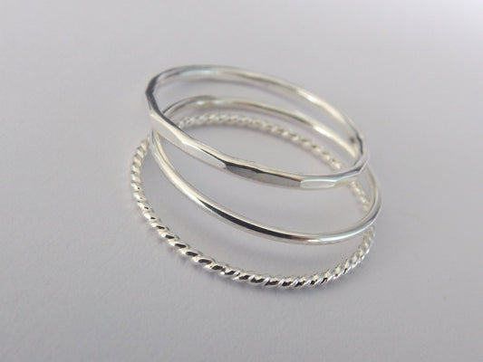 Silver Stacking Ring Set,Textured Ring Set,Textured Rings,Faceted Ring,Boho Ring Set,Stacking Rings,Boho Chic,Beaded Rings,Multi Texture