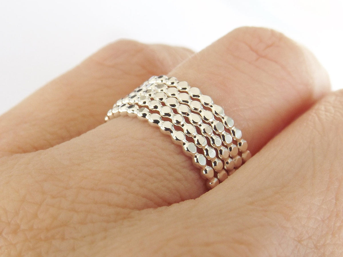 Drop Bead Ring Set, Beaded Ring Set, 5 Dots/Bubble/Beaded, Silver , Stacking ring, Stackable ring, Stacker ring, Ring sets, Bubble Ring Set