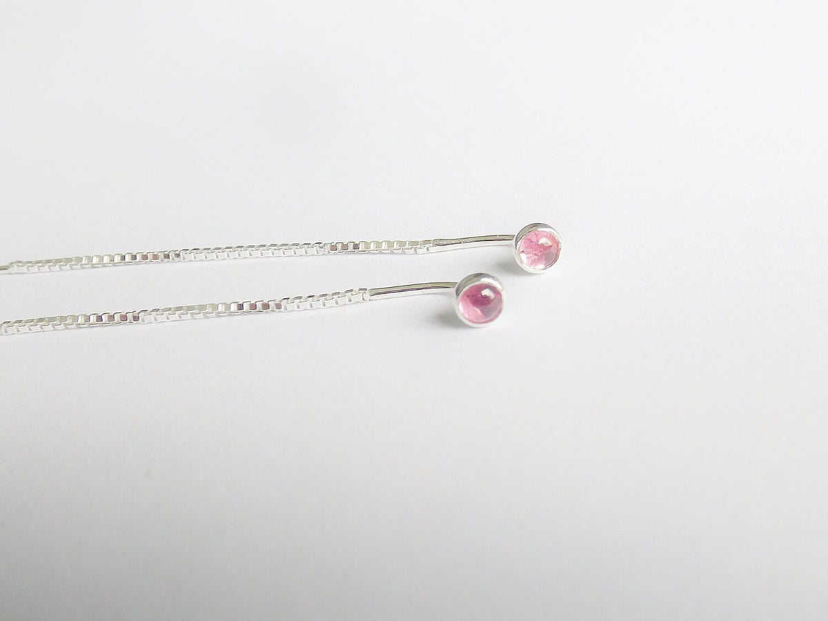 Chain Earrings,Threader Earrings,Delicate Chain Earrings,Minimalist,Edgy Jewelry,Tourmaline Earrings,PinkThreader Earrings,Chain,Gemstone