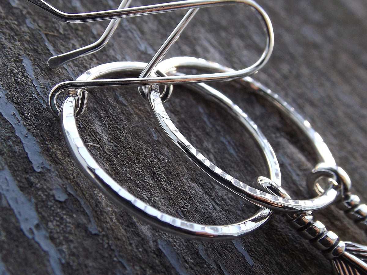 Feather Earrings, Hoop Earrigs, Long Boho Earrings, Silver Feather Earrings, Boho Earrings, Modern, Minimalist, Long Feather Hoop Earrings