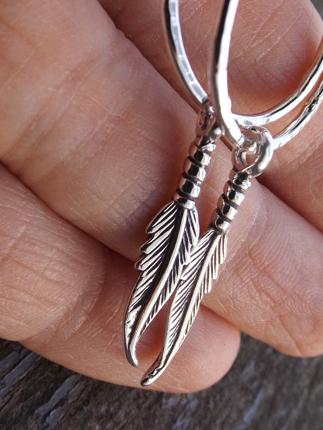 Feather Earrings, Hoop Earrigs, Long Boho Earrings, Silver Feather Earrings, Boho Earrings, Modern, Minimalist, Long Feather Hoop Earrings