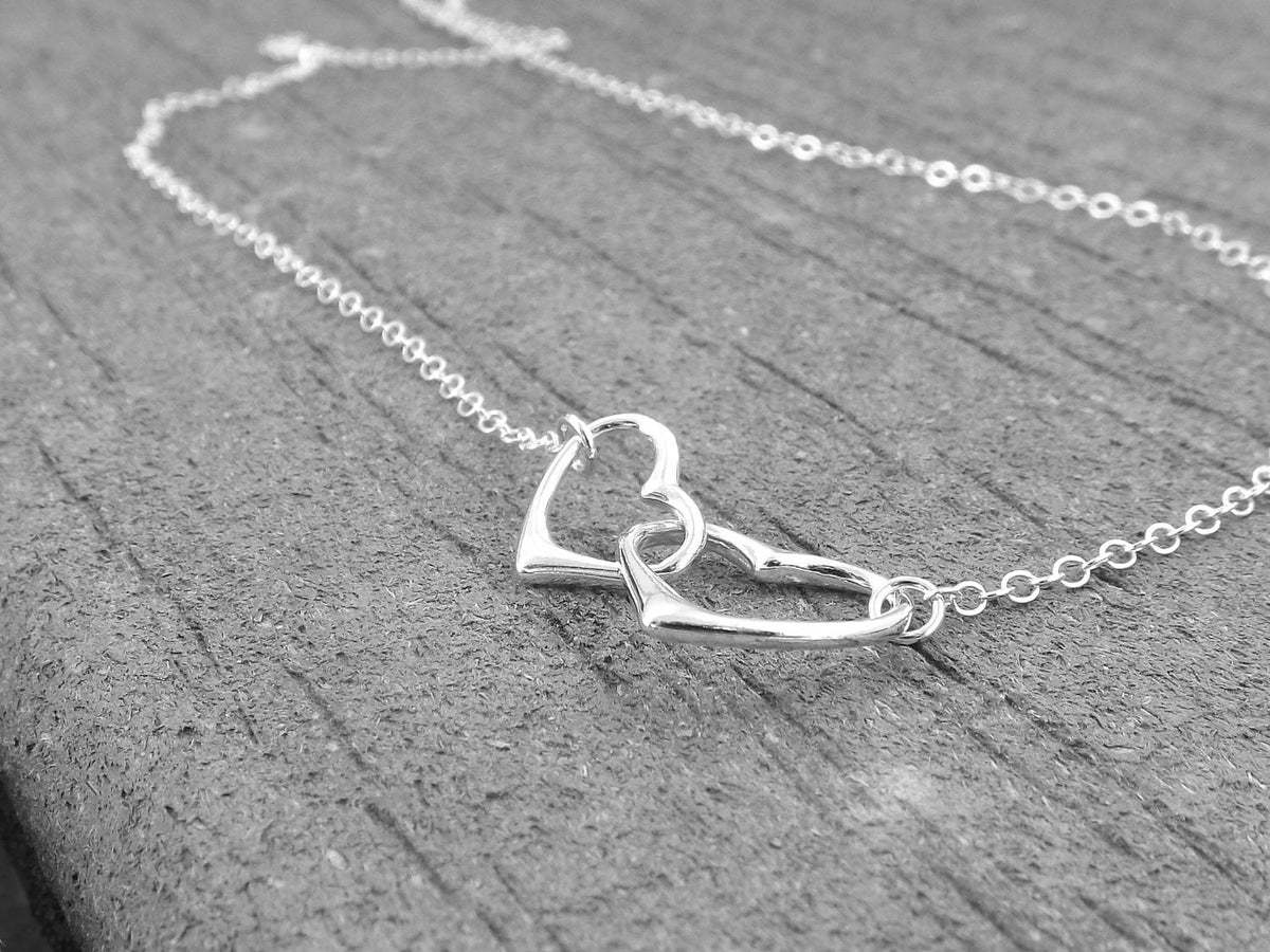 Hearts Necklace, Interlocking Hearts Necklace, Mommy and Me Necklace, Simple Hearts Necklace, Silver Heart Necklace, Minimal Heart Necklace