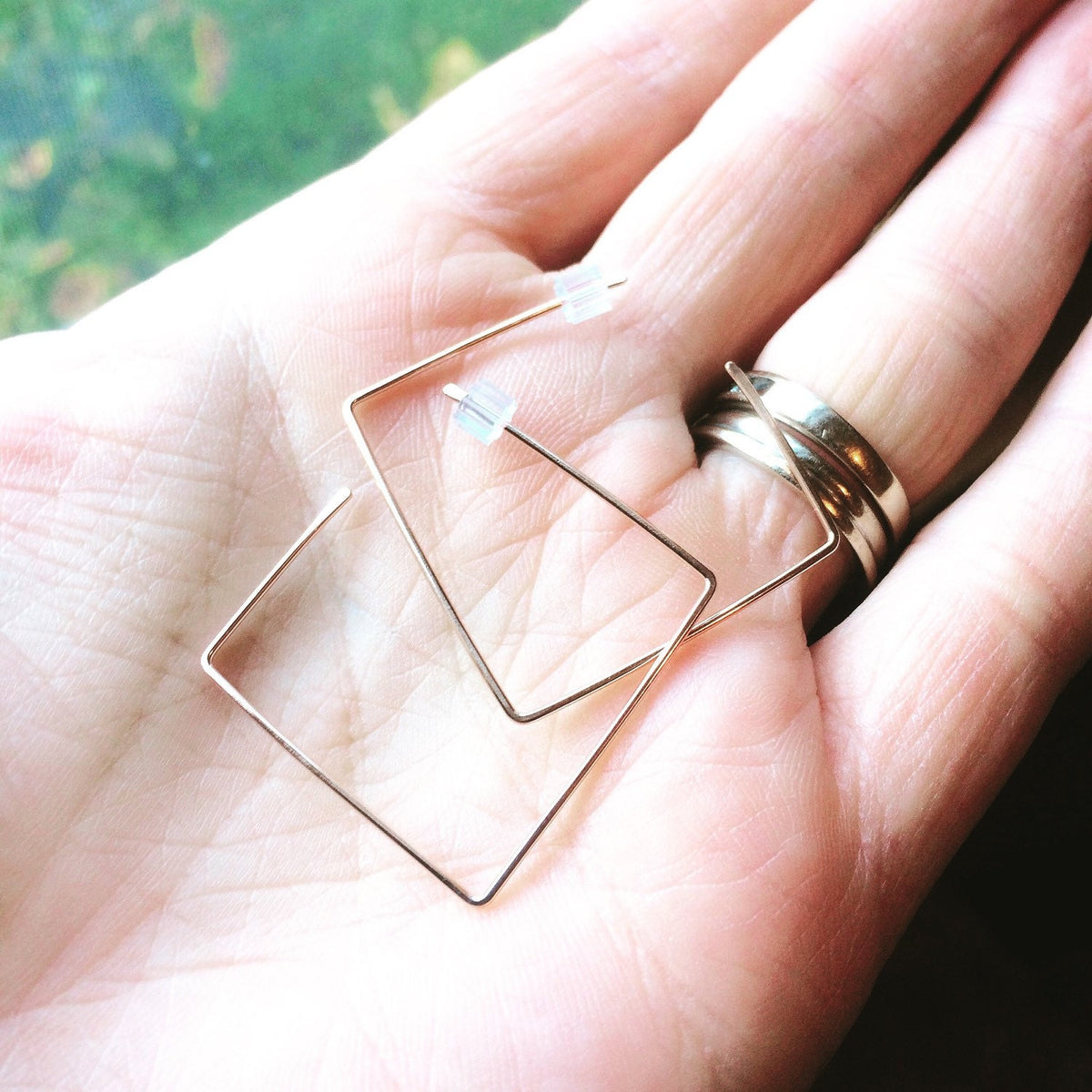 Square Earrings, Square Post Earrings, Square Hoop Earrings, Square Earrings, Rose Gold Earrings, Customizable Earrings, Square Jewelry